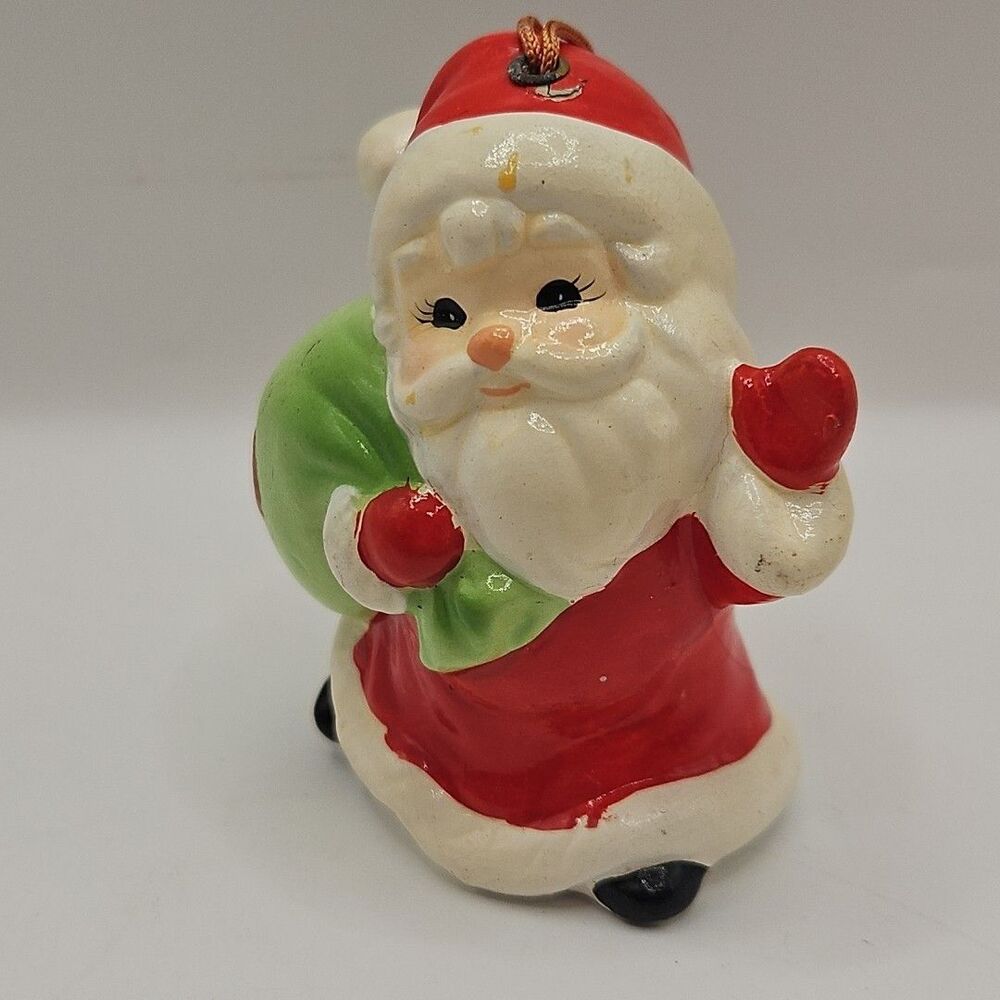 Vtg Japan Josef Originals Santa Claus Holding Green Santa Sack Figurine Ornament